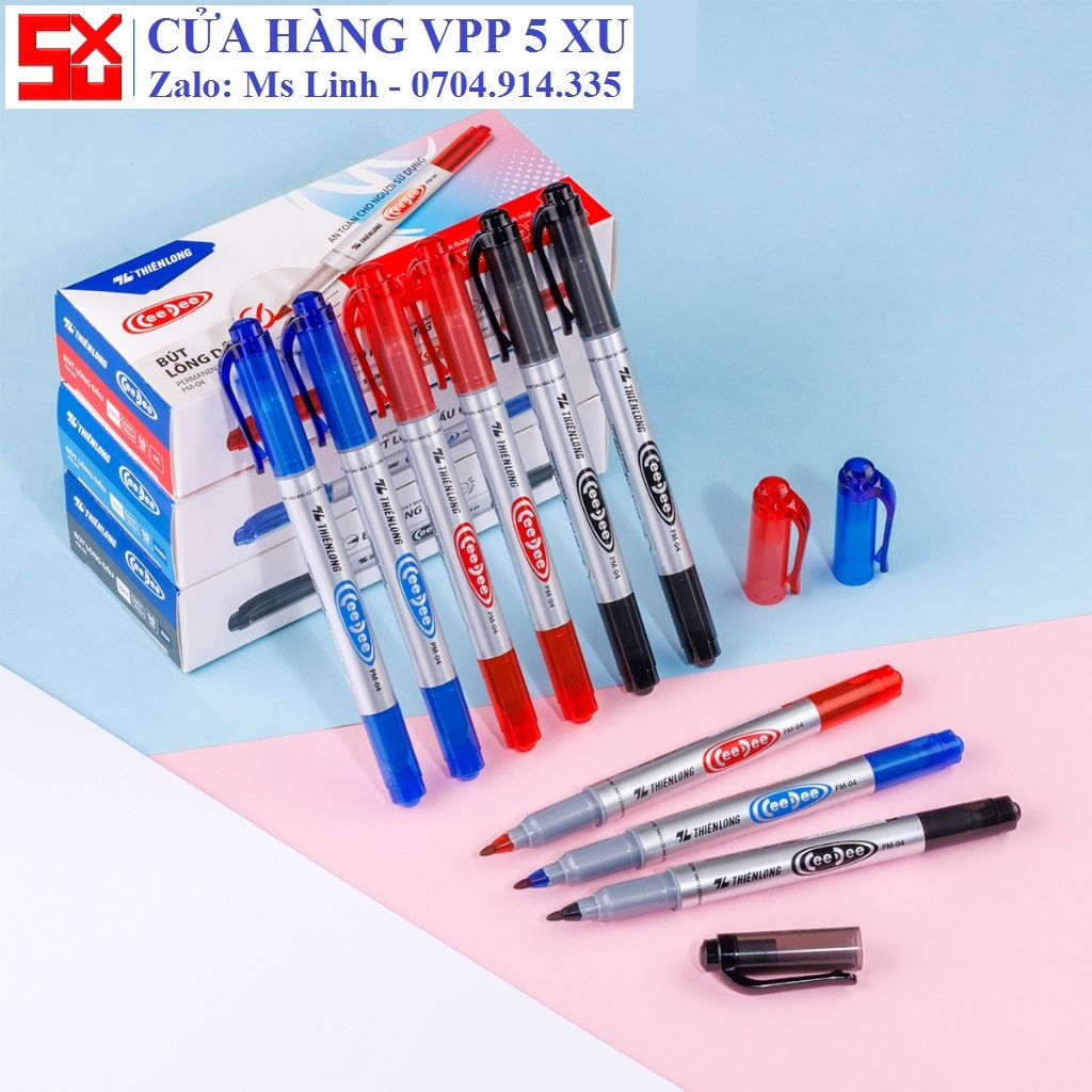 10 Cây Bút lông dầu Thiên Long PM-04 - Mực Xanh/Đỏ/Đen