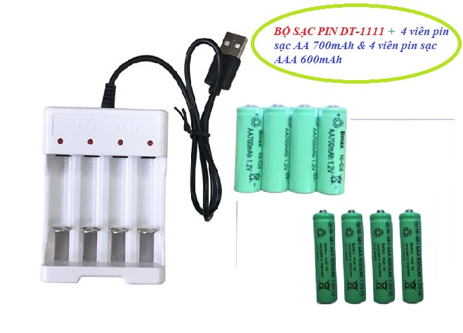 Bộ sạc pin tiểu AA và AAA kèm 4 pin sạc AA 700mAh + 4 pin sạc AAA 600mAh