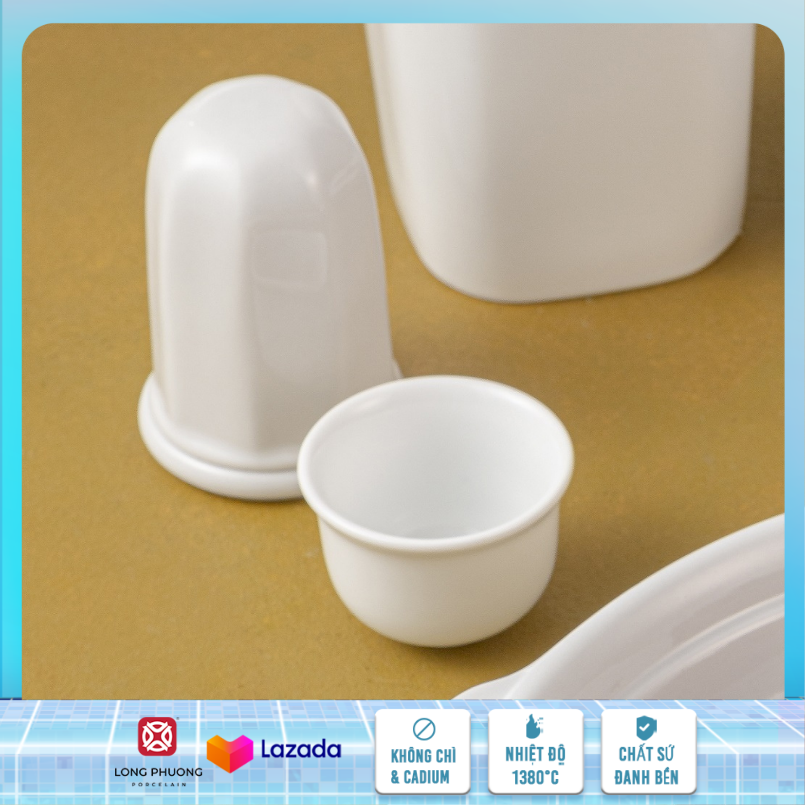 Combo 6 chiếc chén, ly, ly uống trà, tách uống trà, chén trà, chén không quai số 2 trắng sứ Long Phương