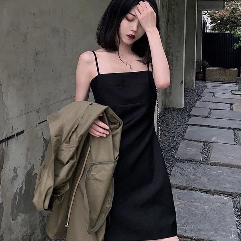 [Xả Lỗ] Váy 2 dây trơn đen sang chảnh - Váy hai dây ôm body tôn dáng