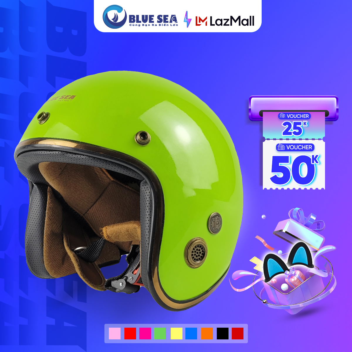 Mũ Bảo Hiểm 3 4 đầu Blue Sea A101 - Sơn Bóng Cao Cấp - Lót tháo rời