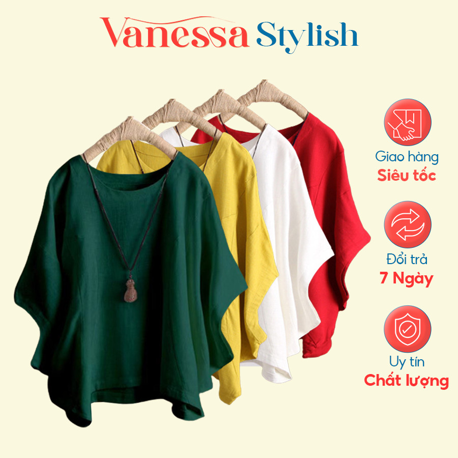 Áo cánh dơi nữ bigsize Vanessa Stylish chất liệu đũi mềm nhẹ thoáng mát form rộng che khuyết điểm AKH.36