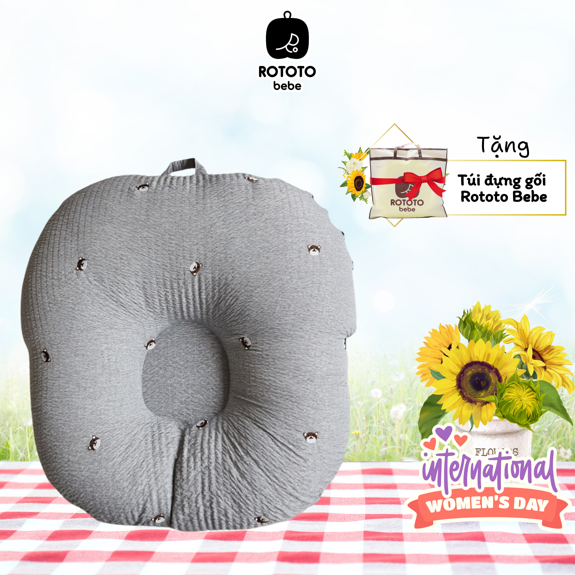 Gối chống trào ngược vải Ripple cho bé RototoBebe nhập khẩu Hàn Quốc - ALADDIN VINA