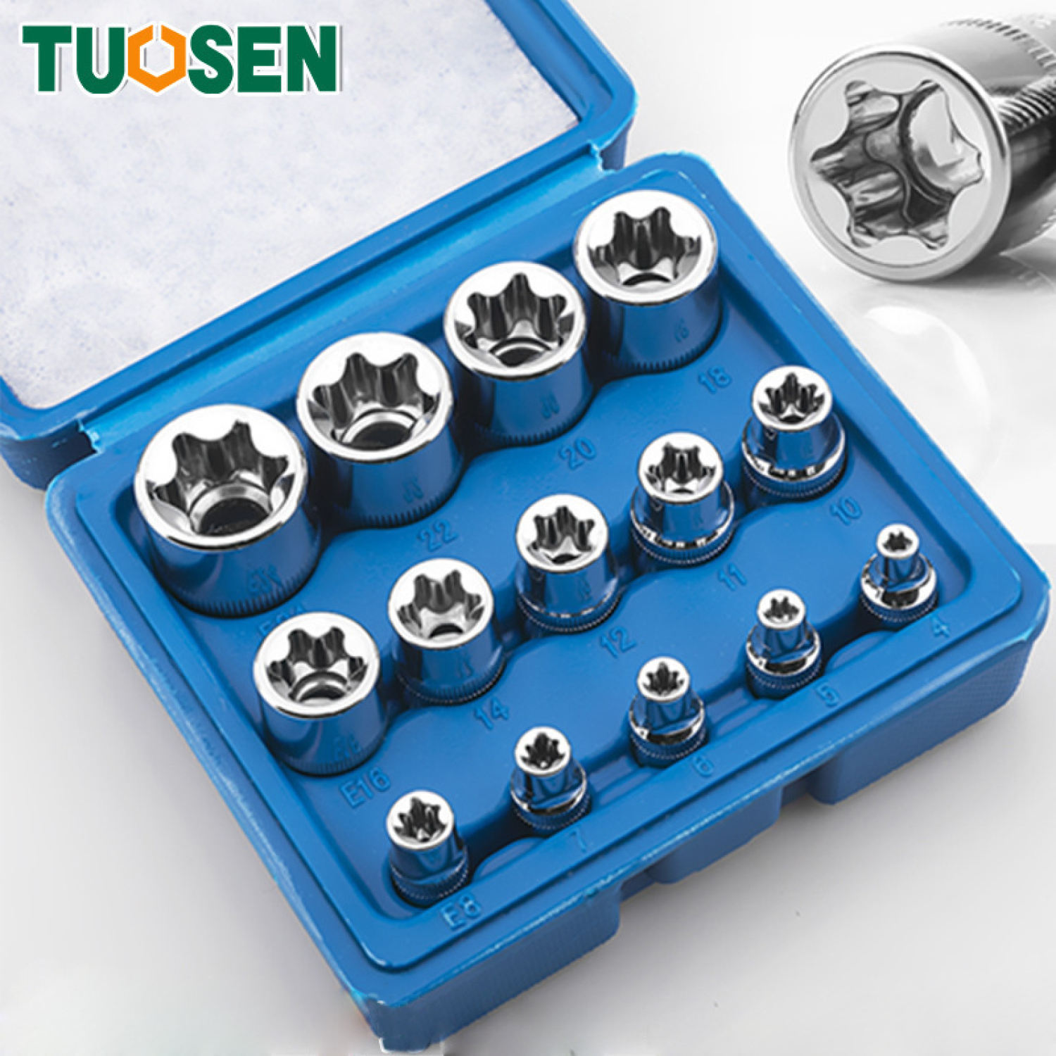 Bộ 14 chiếc ổ cắm điện cho đầu cái hình sao torx 1/4 bộ dụng cụ cầm tay e4 e5 e6 e7 e8 e10 - tuosen