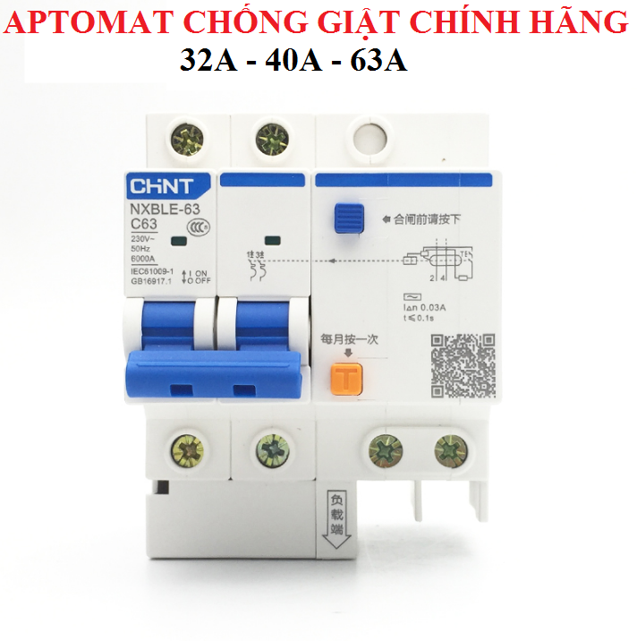 Aptomat chống giật cầu dao chống giật CHINT NXBE 2P 32A 40A 63A chống dòng dò lắp đặt bình nóng lạnh tủ lạnh bảo vệ an toàn cho bạn - CHONG-GIAT-CHINT
