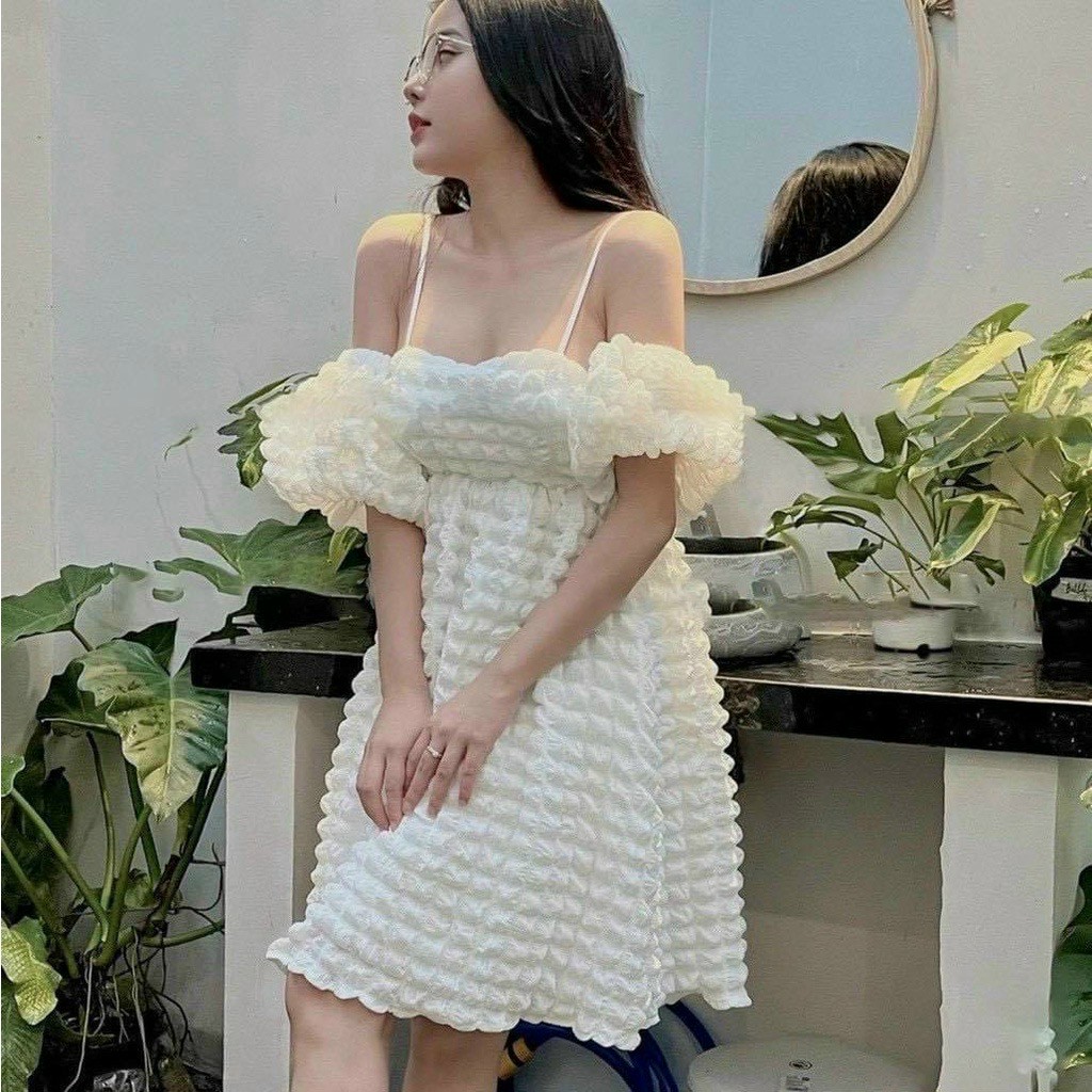 Đầm baby doll - chất liệu xốp thái - thiết kế kiểu dáng tiểu thư trễ vai xinh xắn