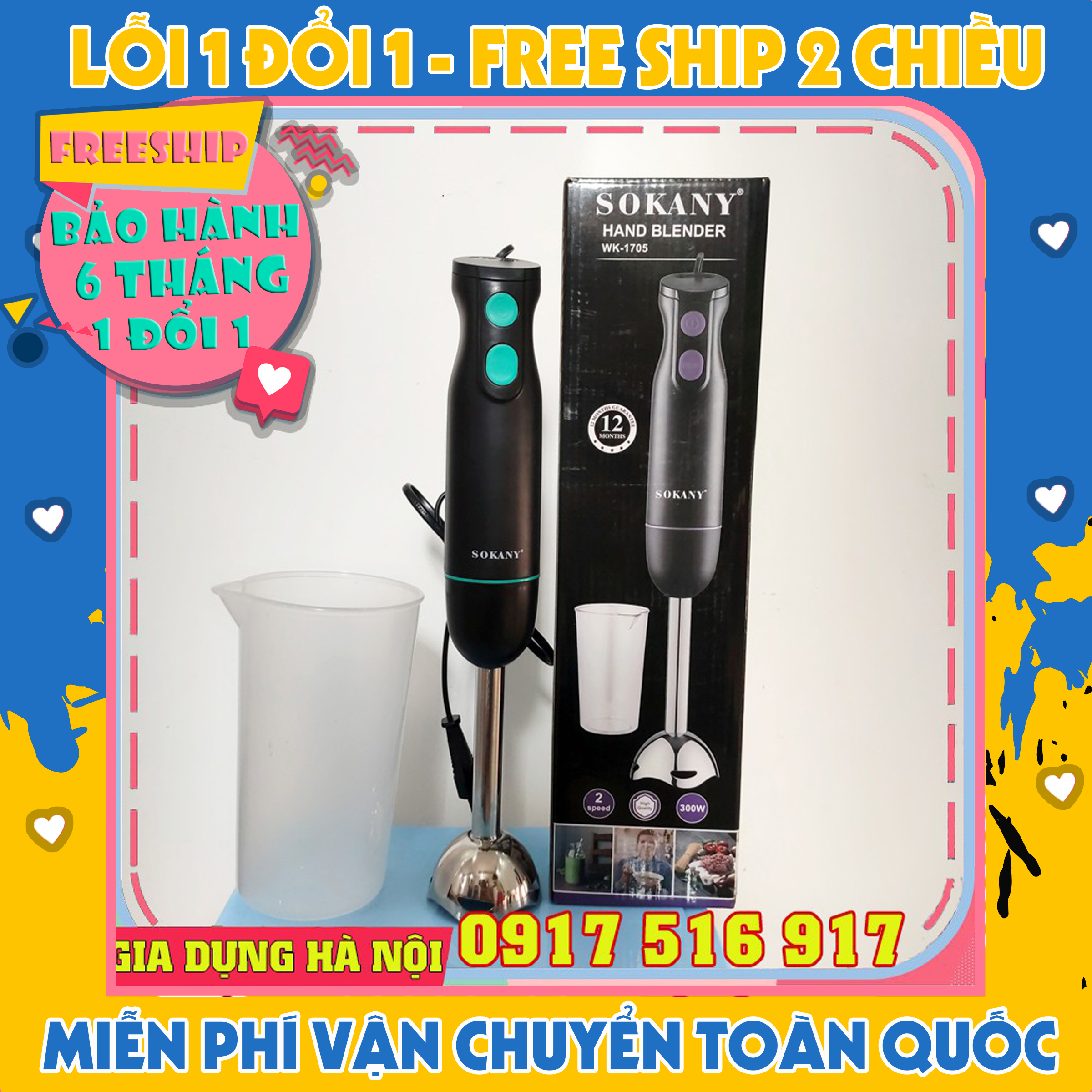 Máy xay cầm tay Sokany Đa Năng Tặng Kèm Cốc Xay - Bảo Hành 12 tháng