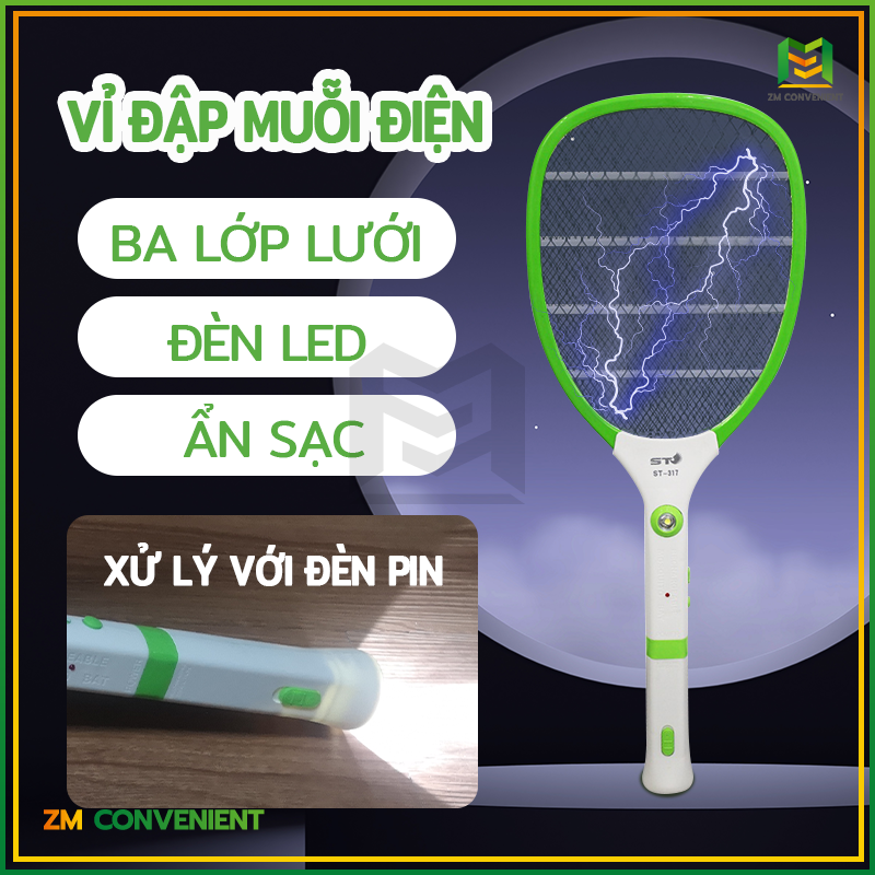 Vợt Muỗi thông minh kiêm Đèn Led siêu sáng, Vợt Muỗi Đa năng 2 Trong 1, Vợt muỗi có đèn pin ở tay cầm, có thể tháo rời