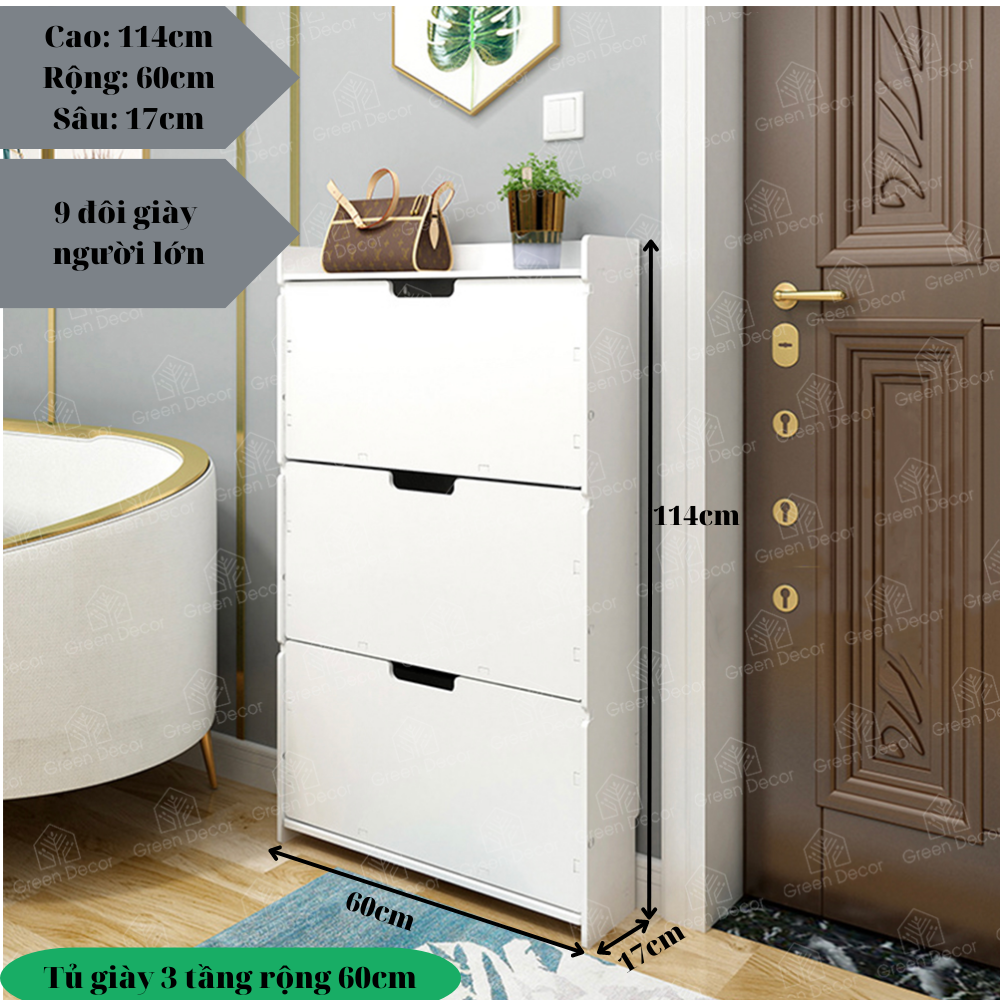 Tủ đựng giày thông minh 2 tầng, 3 tầng màu trắng cánh kín, tủ giày chất liệu gỗ nhựa, chống nước - Green Decor
