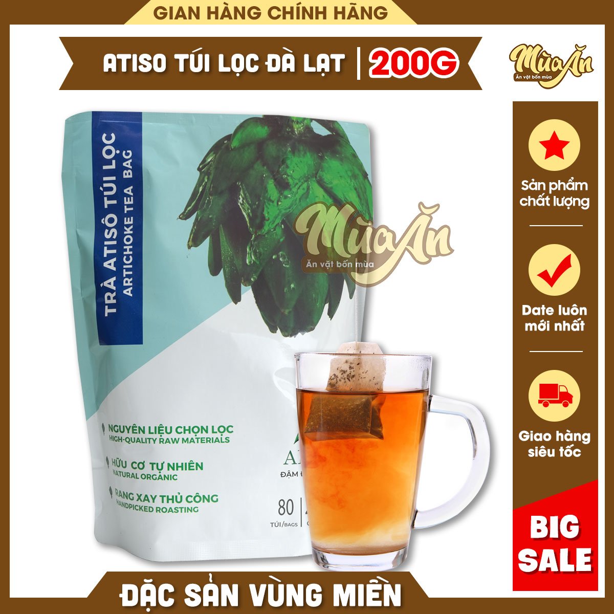 Trà atiso túi lọc Adala 200g, trà Đà Lạt gồm 80 túi lọc,Trà atiso Đà Lạt thanh lọc mát gan