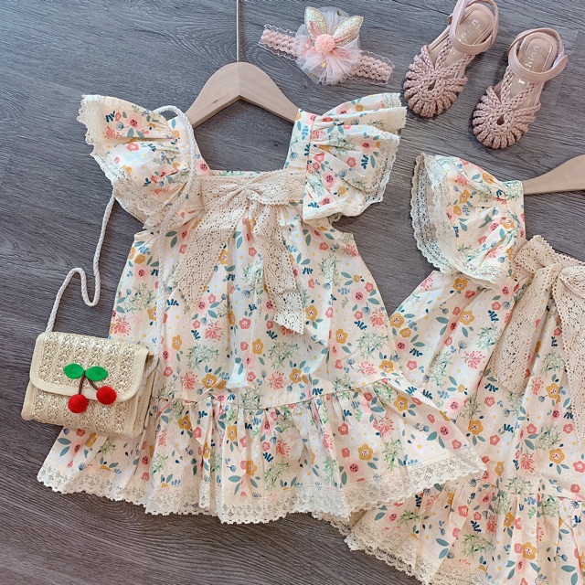 Váy bé gái vải thô hàn nơ đuôi cá QATE660 - đầm bé gái từ sơ sinh đến 18kg