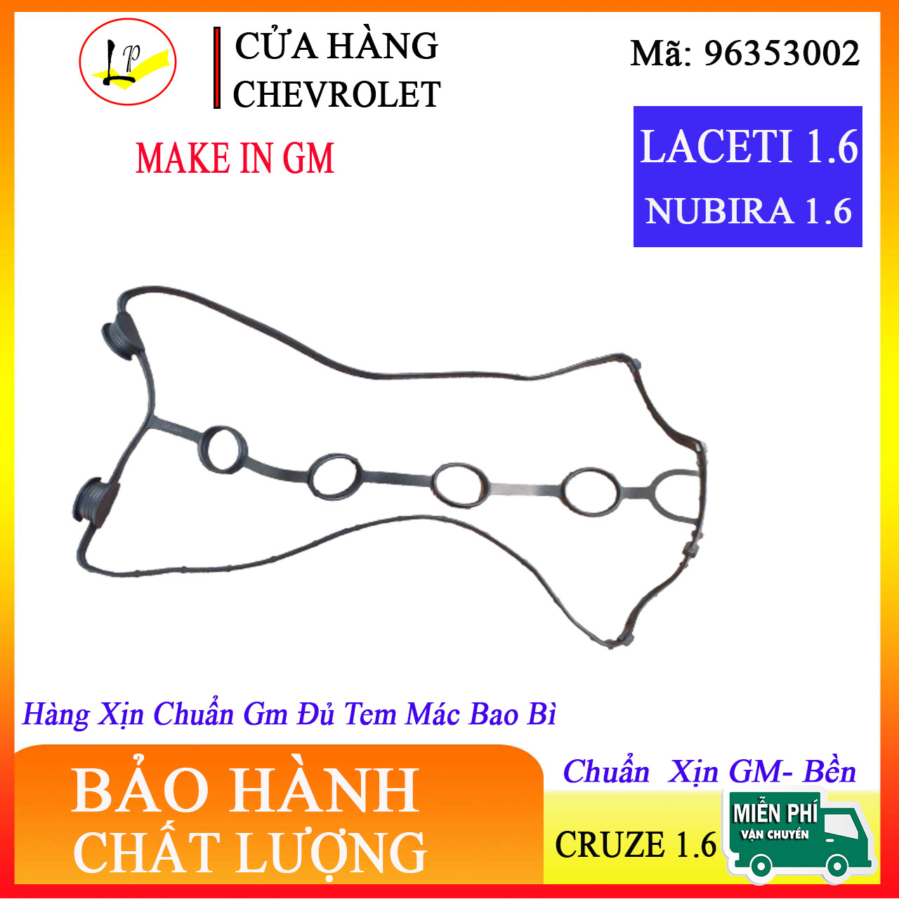 Ron giàn cam xe chevrolet cruze máy 1.6 -nubira 1.6 -laceti 1.6| Hàng chuẩn GM - chất lượng|ron giàn cò xe cruze, gioăng giàn cam xe cruze laceti, gioăng giàn cò nubira,phụ tùng xe cruze, phụ tùng xe laceti|lienphuong79
