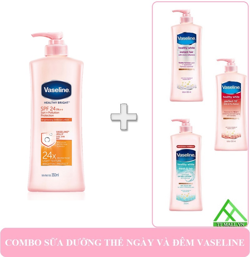 Combo Sữa Dưỡng Thể Vaseline Ban Ngày và Ban Đêm 350ML - Sáng Da Mịn Màng