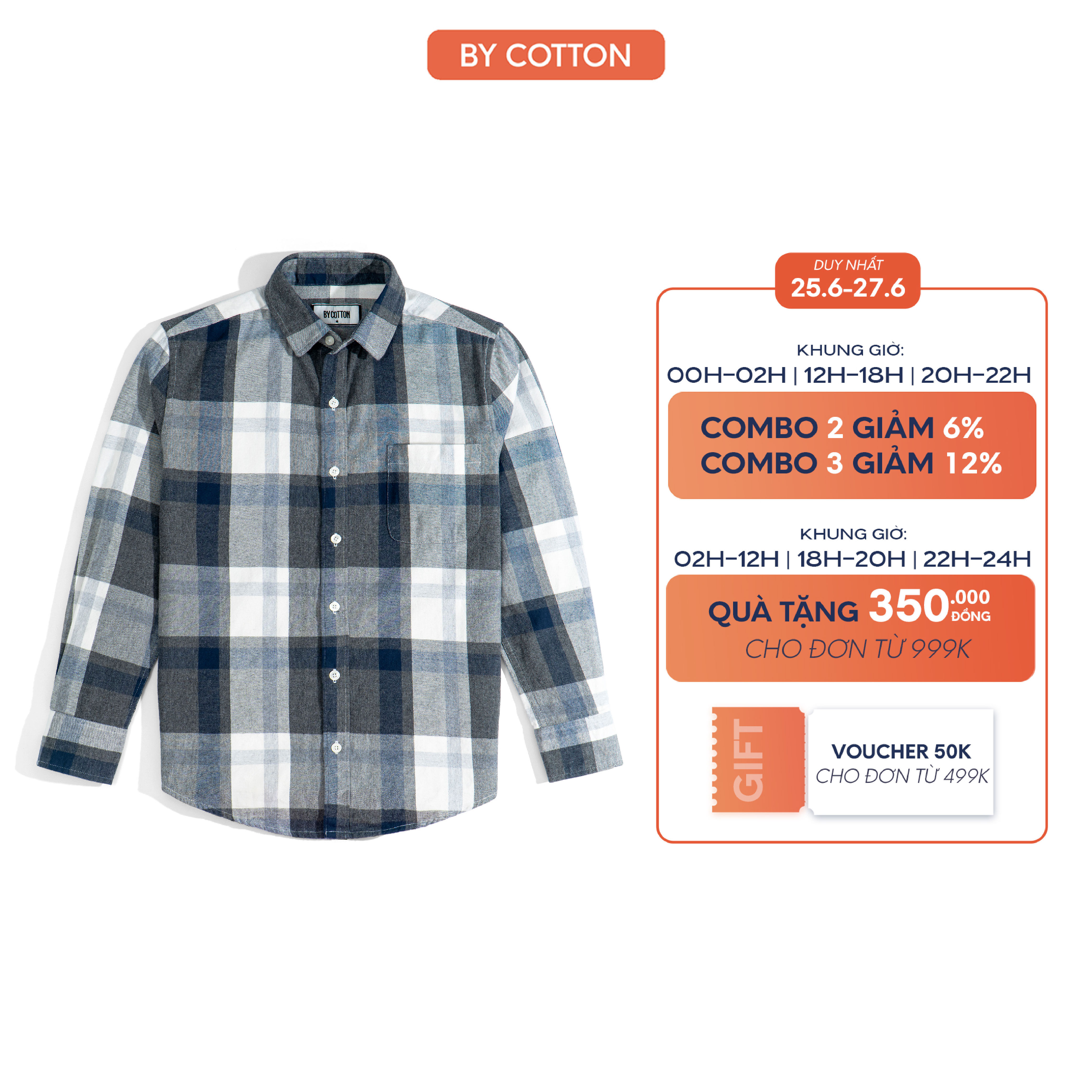 Áo sơ mi nam cao cấp dài tay chất liệu flannel xanh đen xám by cotton