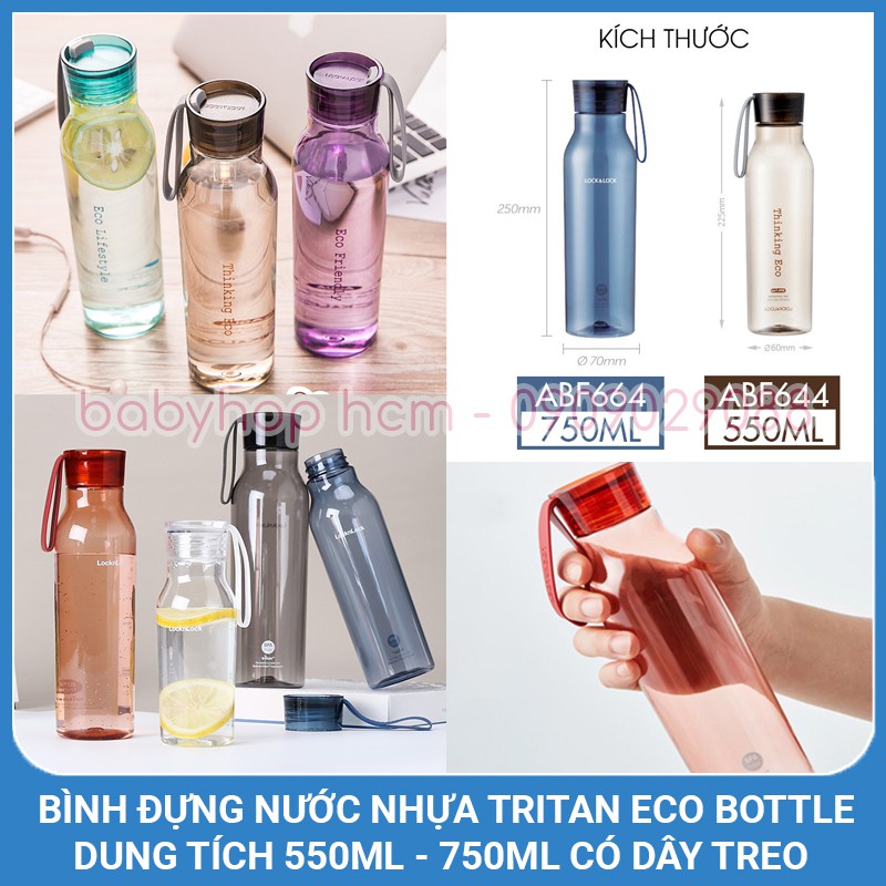 Bình nước nhựa tritan lock&lock eco bottle abf664 abf644 có dây treo