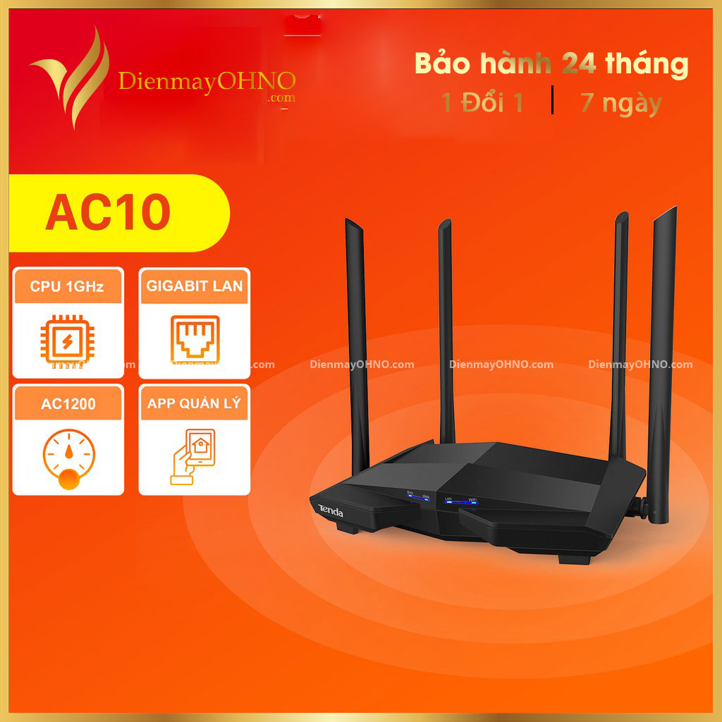Bộ phát wifi tenda ac10 v3 chính hãng thiết bị bộ cục modem router phát sóng wifi 2 băng tầng 2.4ghz 5ghz - điện máy ohno
