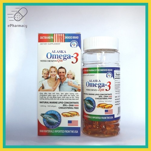 [Hàng chính hãng] combo 2 hộp viên uống  Dầu cá Alaska omega 3 with coenzym Q10 hộp màu trắng gia đình - hộp 100 viên