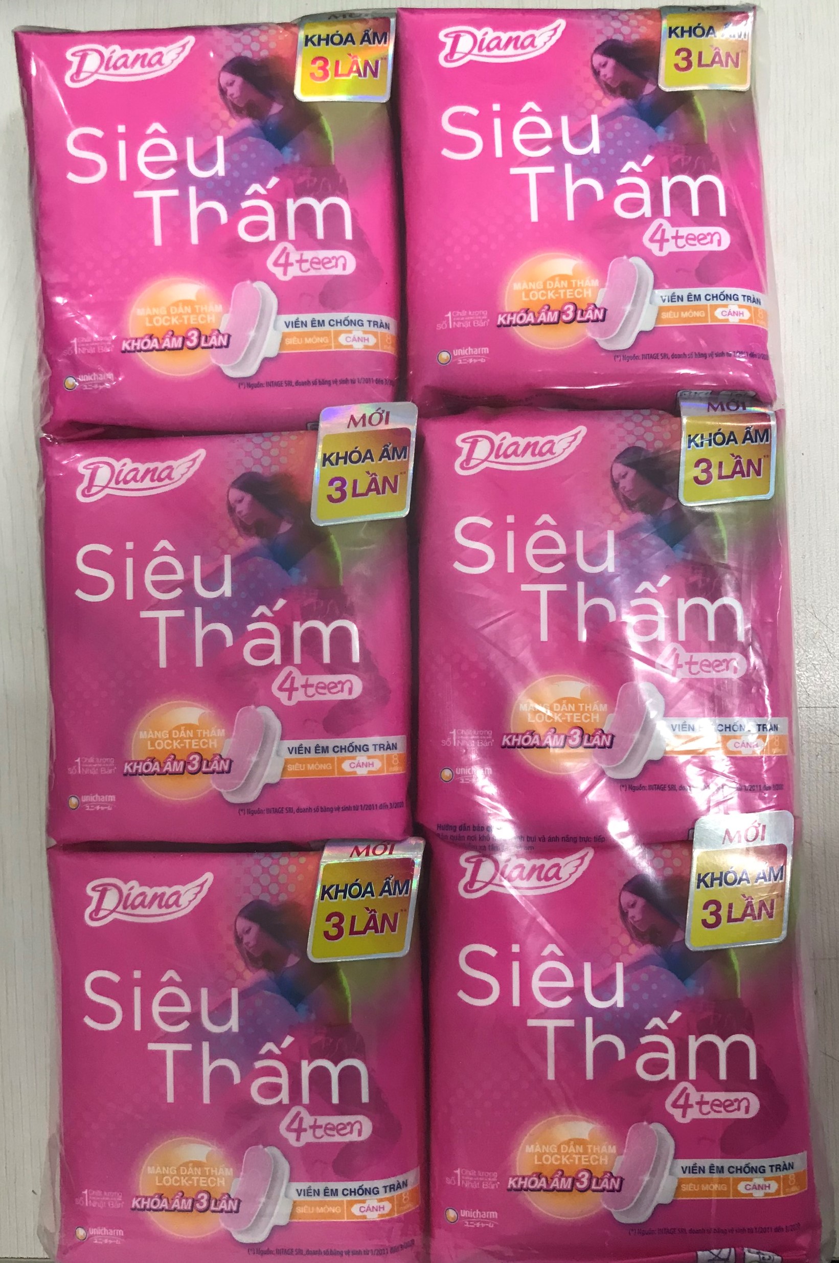 Combo 6 gói bvs diana 4teen siêu thấm 23cm cánh gói 8 miếng