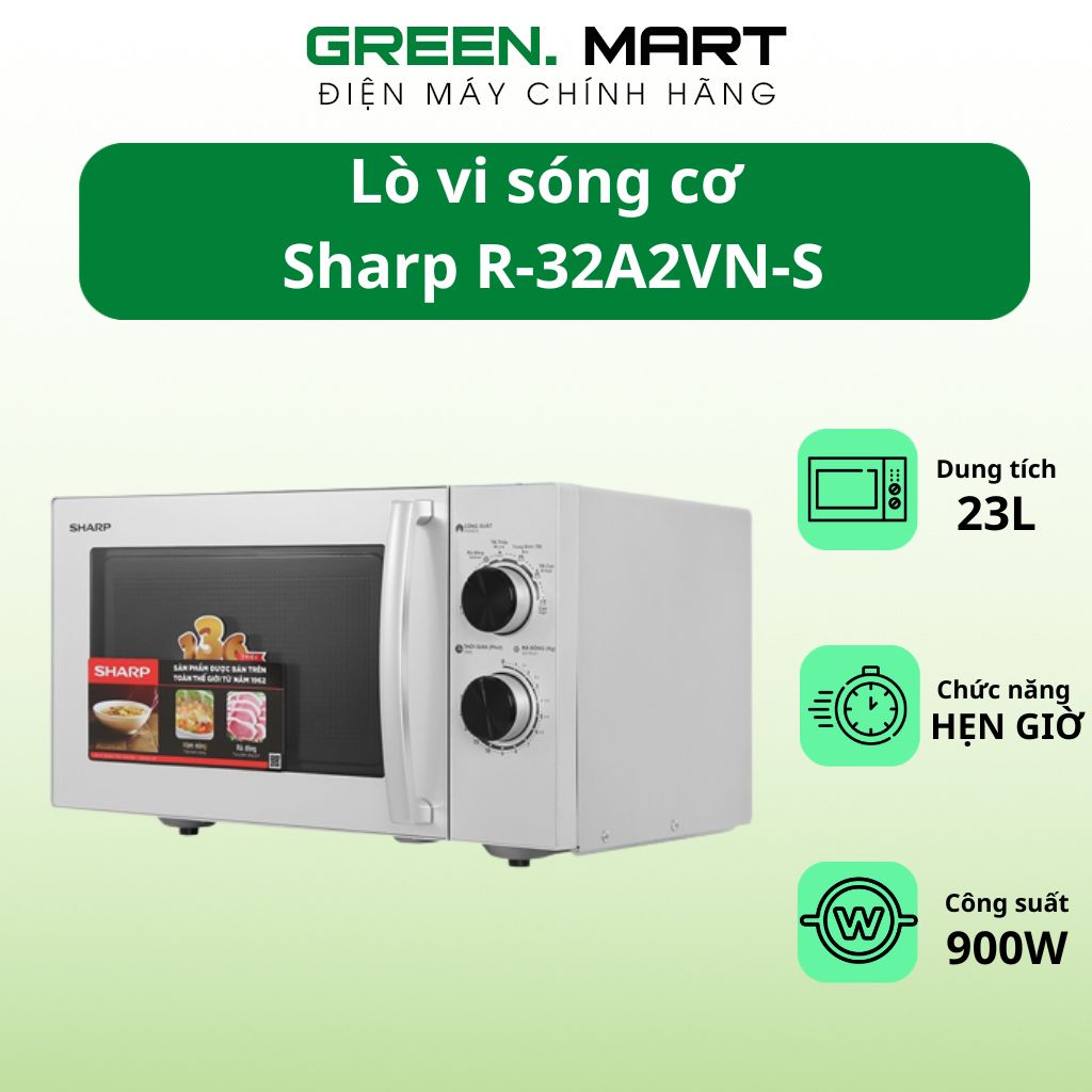 Lò vi sóng Sharp R-32A2VN-S | Lò vi sóng cơ 32A2VN | Lò viba Sharp R-32A2 23 lít không nướng, công suất 900W | Bảo hành chính hãng