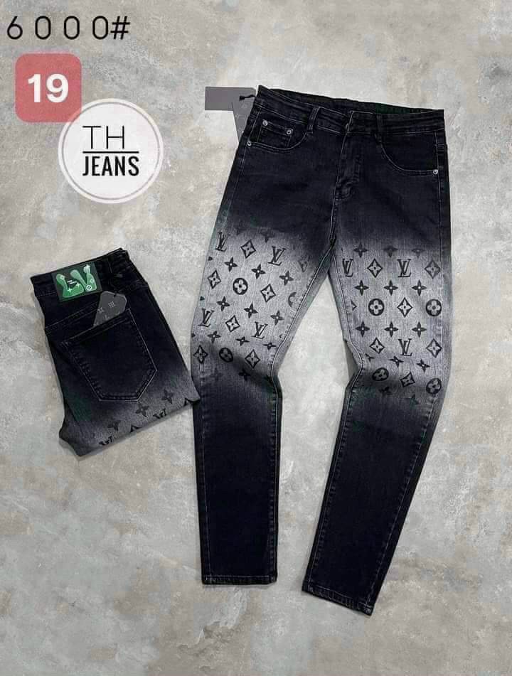 Quần jean nam đẹp CAO CẤP phối họa tiết chữ loang màu chất bò vải dày mẫu mới hot trend giá rẻ DVFASHION