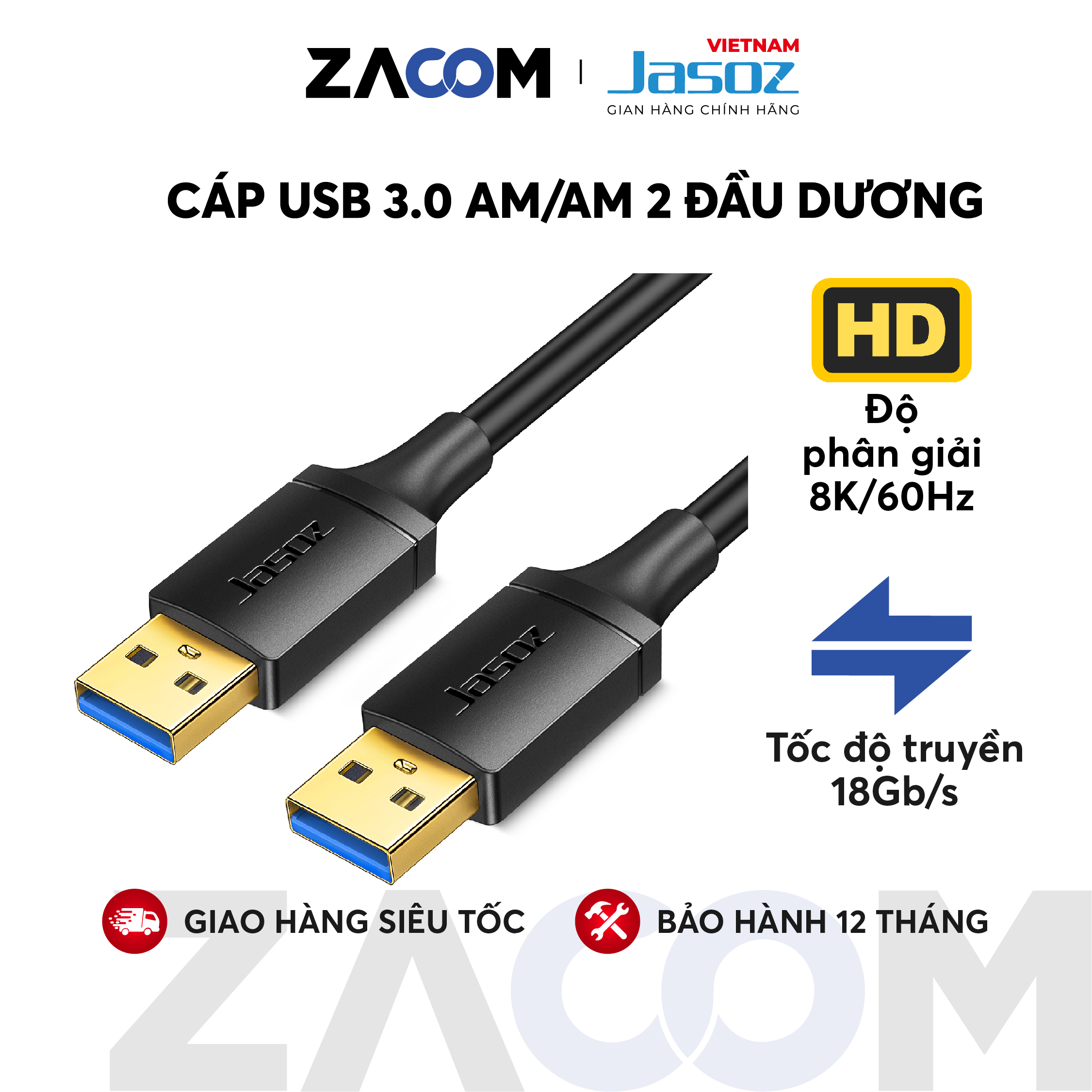Cáp usb 3.0 am/am 2 đầu dương jasoz d118 - hàng chính hãng - bảo hành 18 tháng.