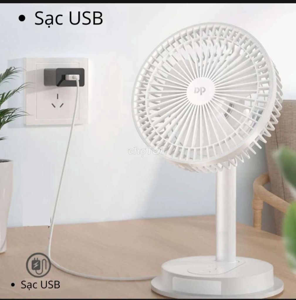 Quạt sạc tích điện DP DP-7627 tích hợp đèn LED chiếu sáng - loại quạt lớn gió rất mạnh