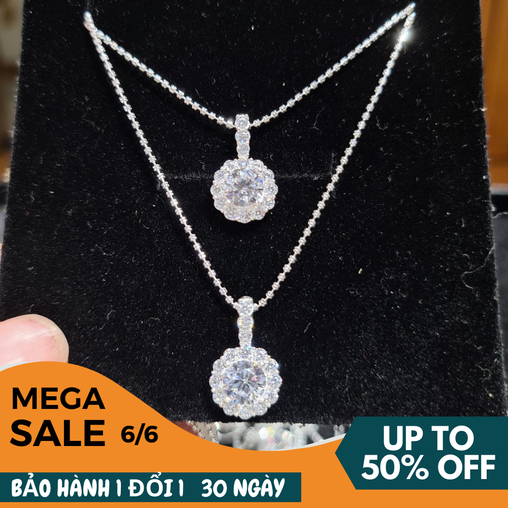 [HCM]Dây chuyền nữ dây chuyền bạch kim dây chuyền bạc ta mạ vàng trắng mặt dây chuyền hoa đá tròn đính pha lê Trang Sức Miga DM071