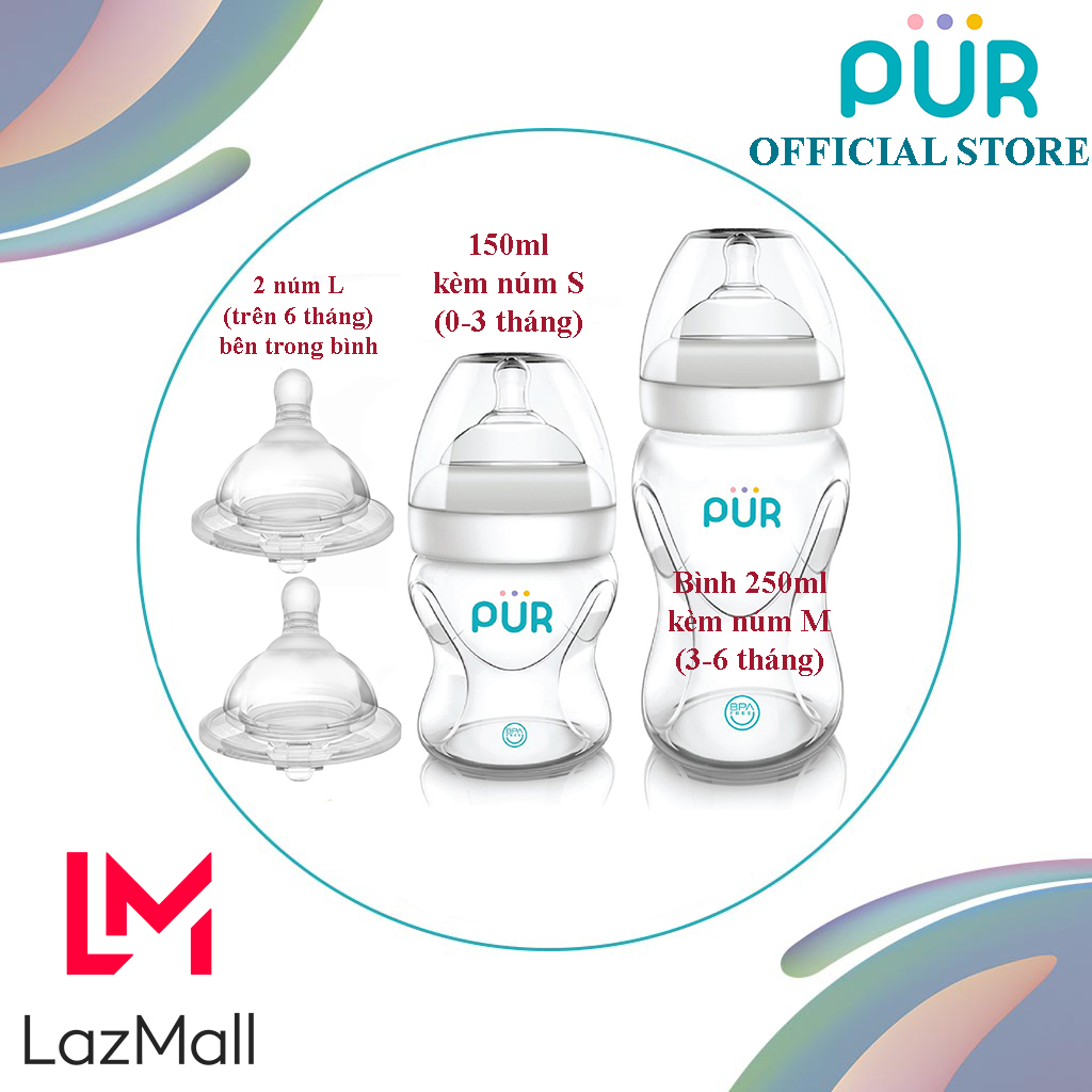 Combo 2 bình sữa cổ rộng + 2 núm l, núm ti bằng silicone mềm rất giống ti mẹ, nhưng lại đảm bảo bé không cắn đứt, đạt tiêu chuẩn khắt khe của Mỹ và châu Âu