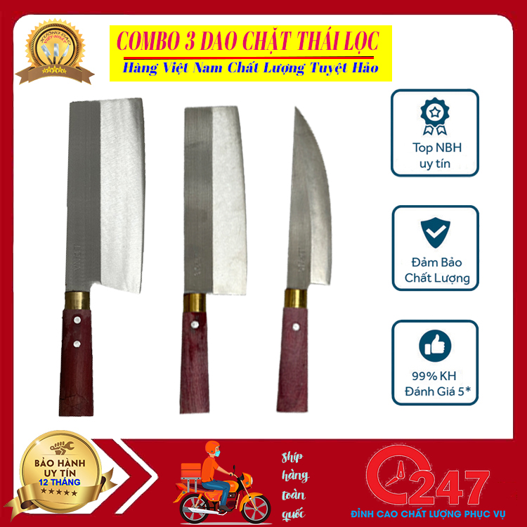 bộ dao làm bếp, Dao chặt xương thái thịt 100% thép trắng không gỉ, Bộ dao tiện lợi cho nhà bếp