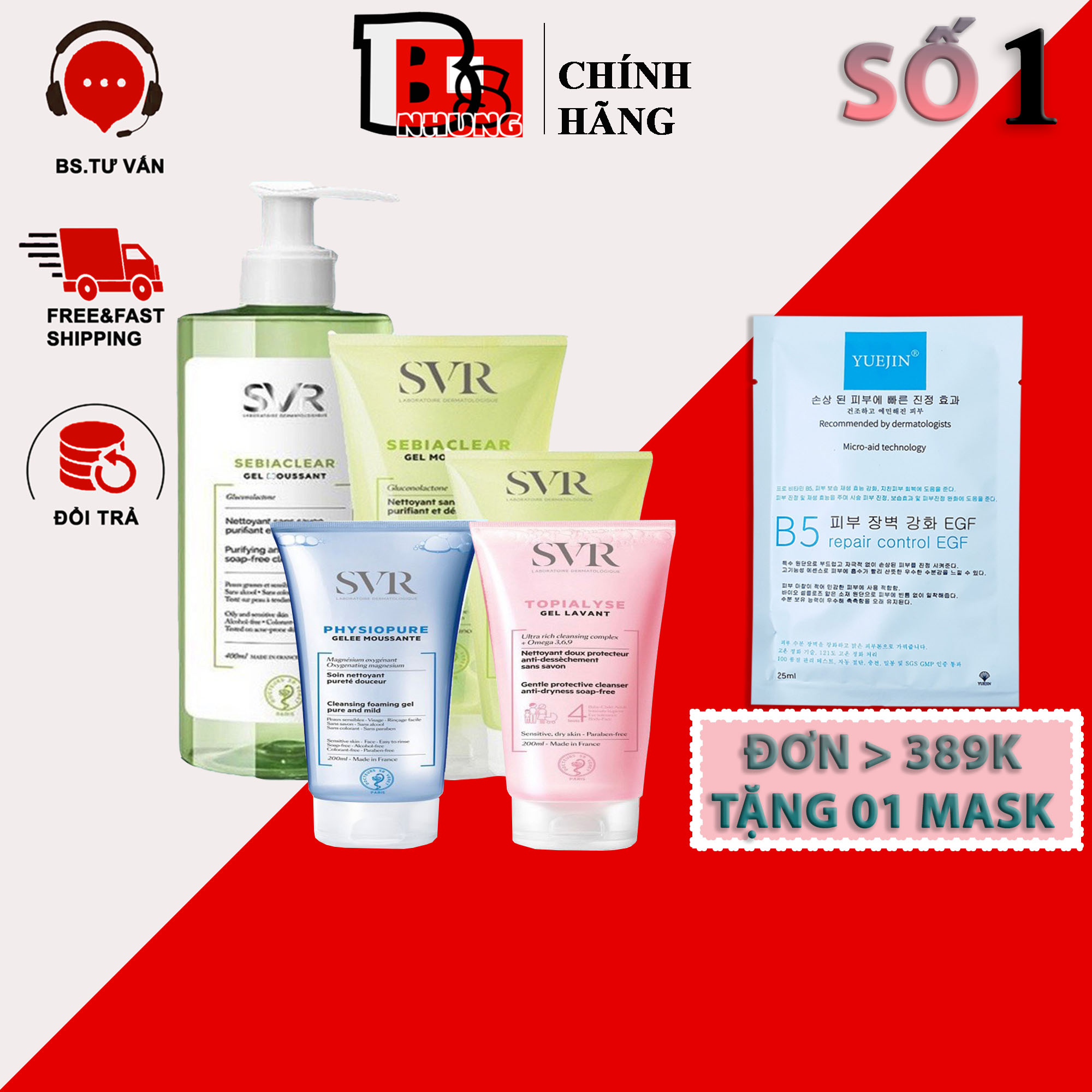 Sữa rửa mặt SVR cho Da Dầu, Nhờn Mụn, Nhạy Cảm SVR sebiaclear gel moussant