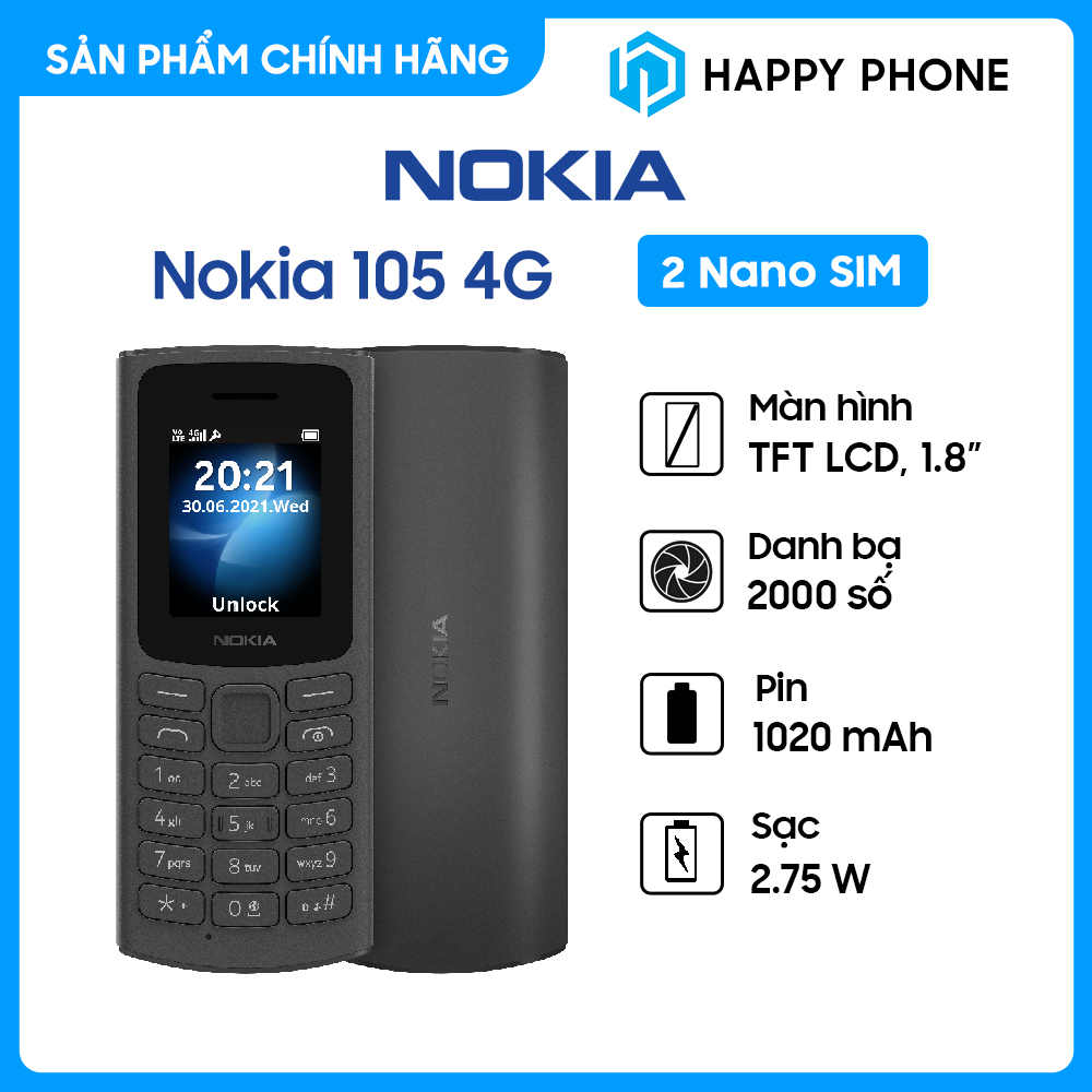 Điện thoại Nokia 105 4G - Hàng Chính Hãng, Mới 100%, Nguyên Seal | Bảo hành 12 tháng