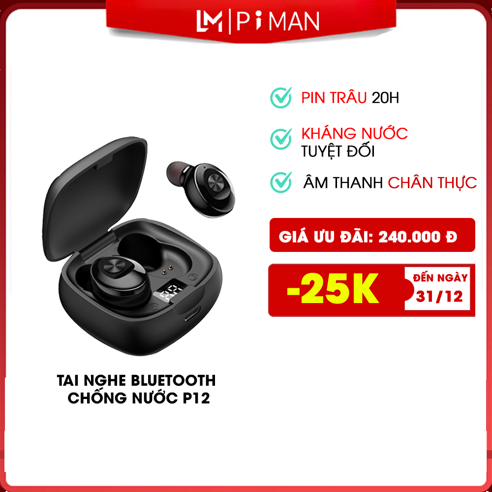Tai nghe bluetooth không dây  gaming có mic pin siêu trâu- Tai phone bluetooth nhét tai tương thích mọi loại máy và các hệ điều hành Piman P12