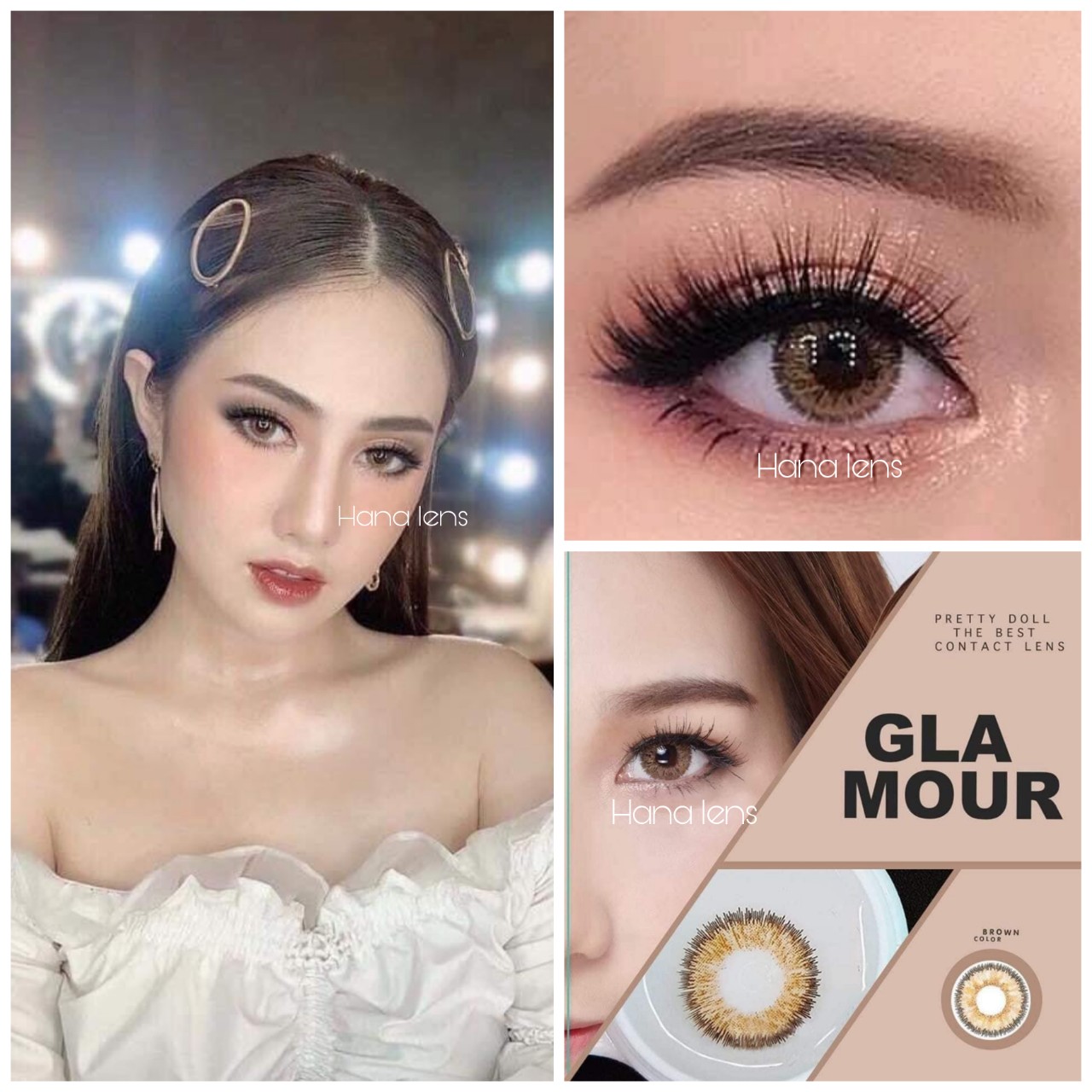 Lens - Kính áp tròng nâu tây sử dung 12 tháng ( tặng kèm khay) Hana lens