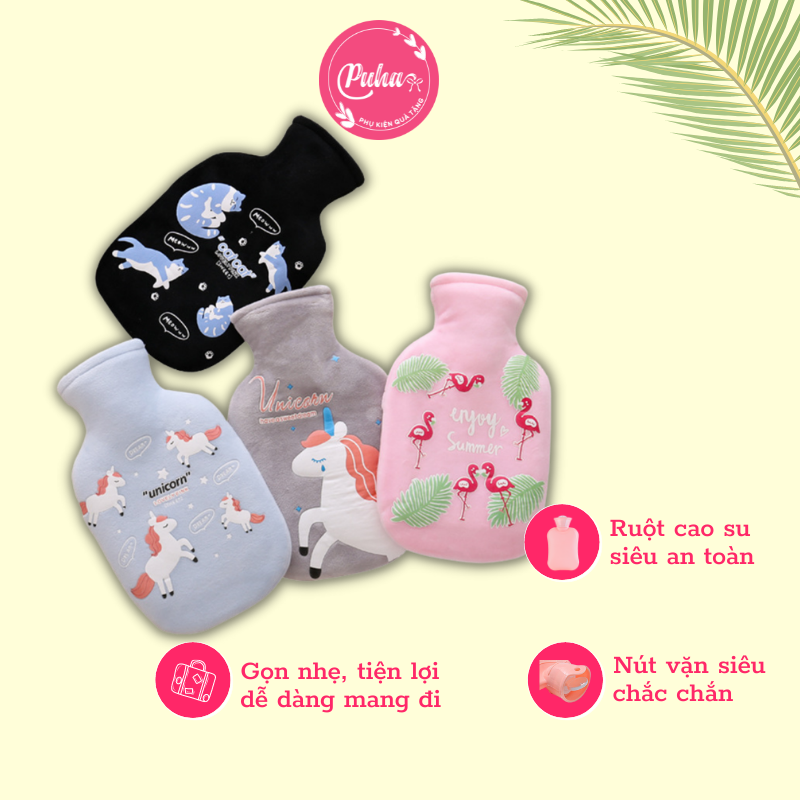 Túi Chườm nóng lạnh đa năng Puha 350ml, Túi Chườm nóng đau bụng kinh - túi chườm ấm bụng-túi sưởi nhiều mẫu
