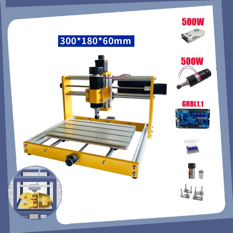 Máy phay gỗ CNC mini 3018 Plus (Laser diode tùy chọn ) công suất lớn nhôm nguyên khối (Mới 100%)