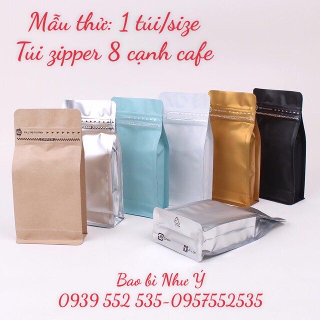 Túi zipper 8 cạnh cafe