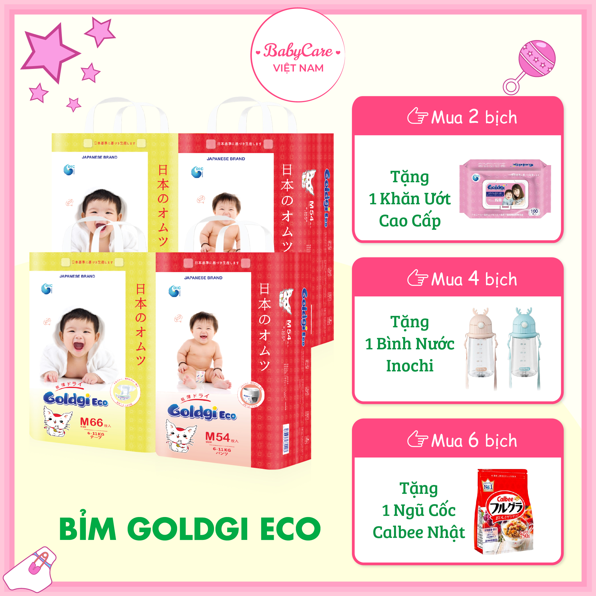 [MUA 10 TẶNG 1] Bỉm Nhật Goldgi Eco Dán/ Quần Đủ Size Cho Bé