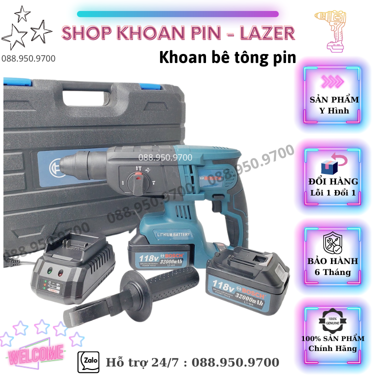 Máy khoan đục bê tông pin Bosh 2-26 3 chức năng không chổi than - bảo hành 6 tháng