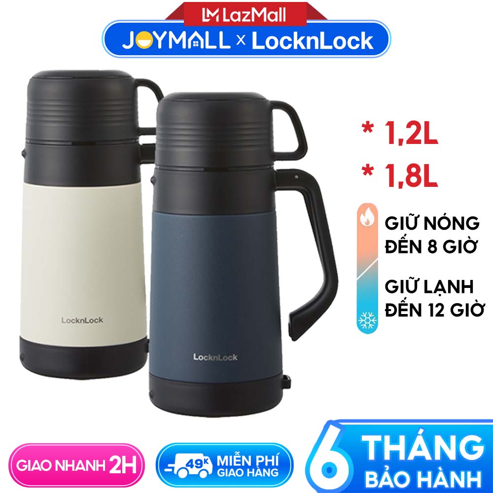 Bình giữ nhiệt LocknLock cỡ đại LHC1484 1,2L và LHC1485 1,8L - Hàng chính hãng có quai xách, nắp làm cốc nước - JoyMall