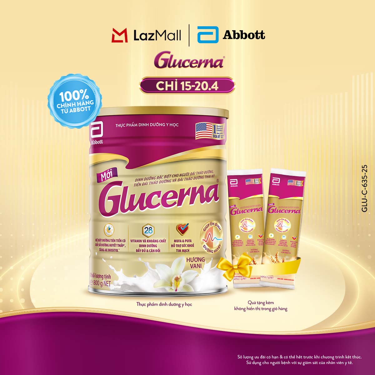 [CHỈ 20H 04-08.05 GIÁ TỐT MUA NGAY-SLCH] [Tặng 2 gói dùng thử] Sữa bột Glucerna hương vani 800g (Bao bì thay đổi theo từng đợt nhập hàng)