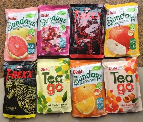 COMBO - 10 TÚI NƯỚC OISHI mix vị(chanh + táo + nho + đào + tăng lực dâu)