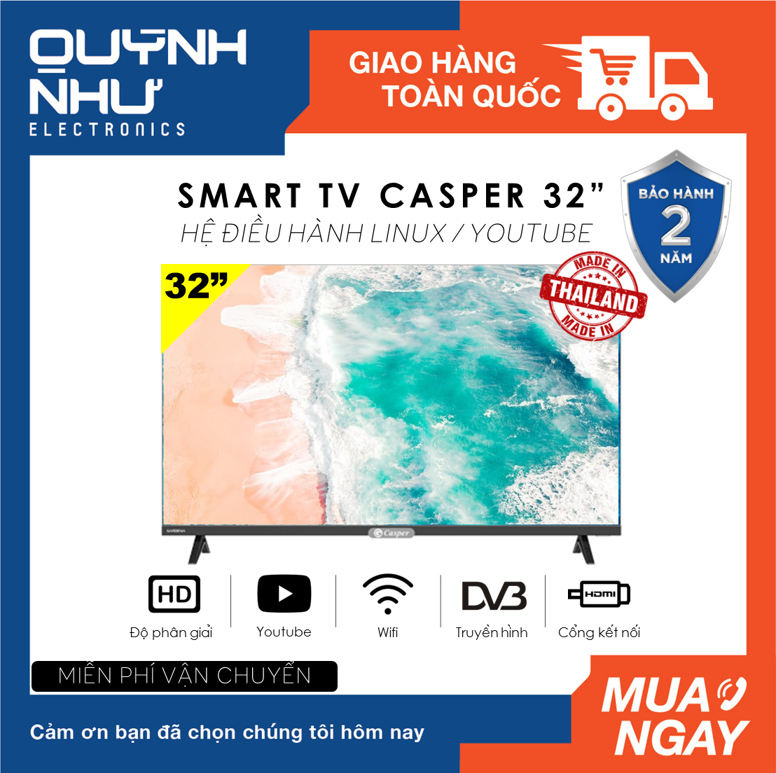 [Trả góp 0%][FREESHIP-HCM] Smart Tivi Casper tràn viền 32 inch 32HX5200 / 32HX6200 (HD Ready, HĐH Linux, DVB-T2, Nexflix, Youtube, ZingTV, FPT Play, ClipTV, màu đen) - Hàng Thái Lan - Tivi giá rẻ - Bảo hành 2 năm