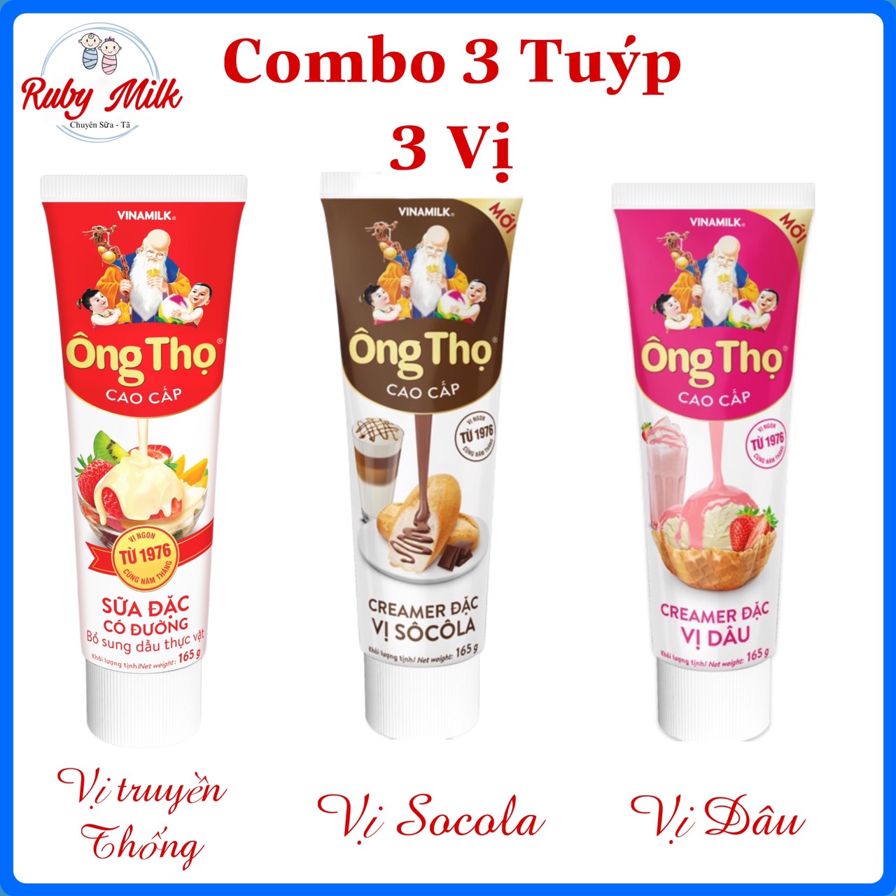 Combo 3 tuýp 3 vị sữa đặc ông thọ tuýp 165g