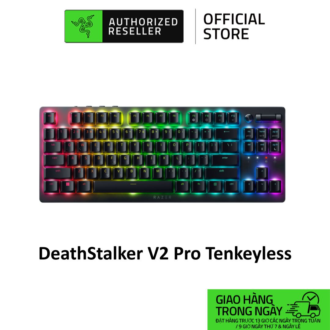 Bàn phím gaming razer deathstalker v2 pro tenkeyless | có dây-wireless 2,4 ghz-bluetooth | switch low-profile | led rgb