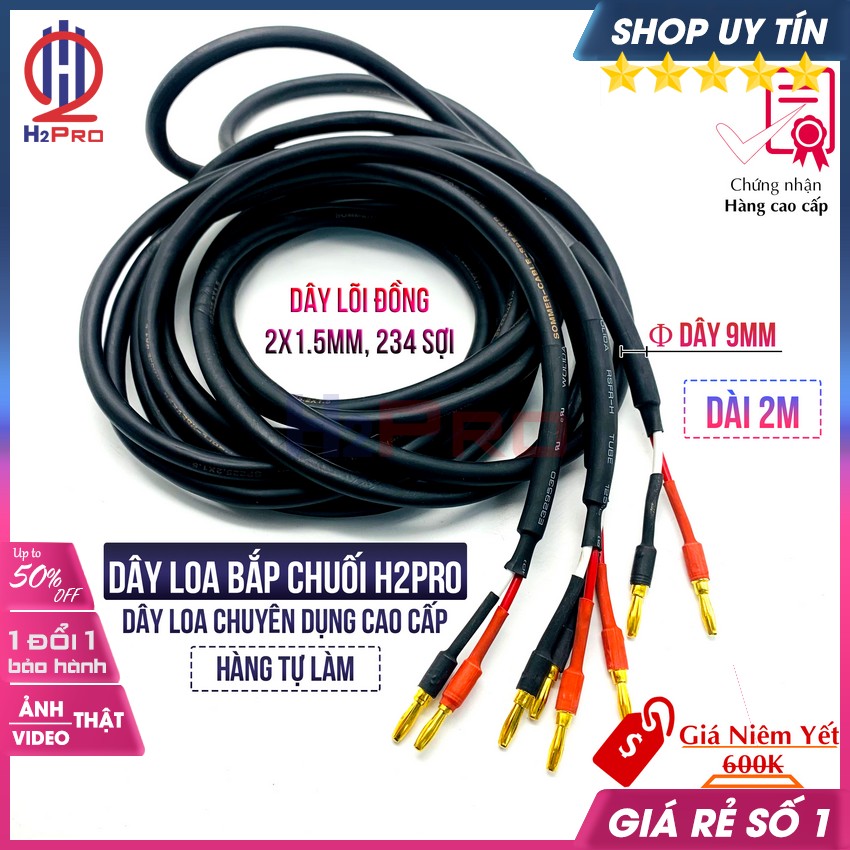 Cặp dây loa sommer đức đầu jack bắp chuối, lõi đồng 2x1.5mm, 8 đầu dây loa bắp chuối cao cấp dài 2m, 3m, 5m-h2pro audio