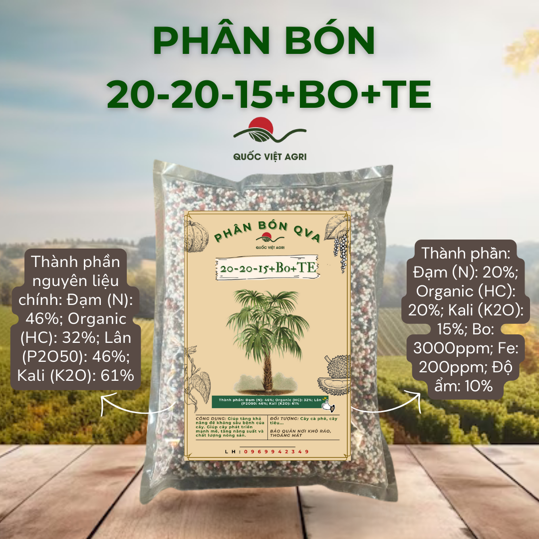 Phân bón cao cấp 20-20-15+bo+te