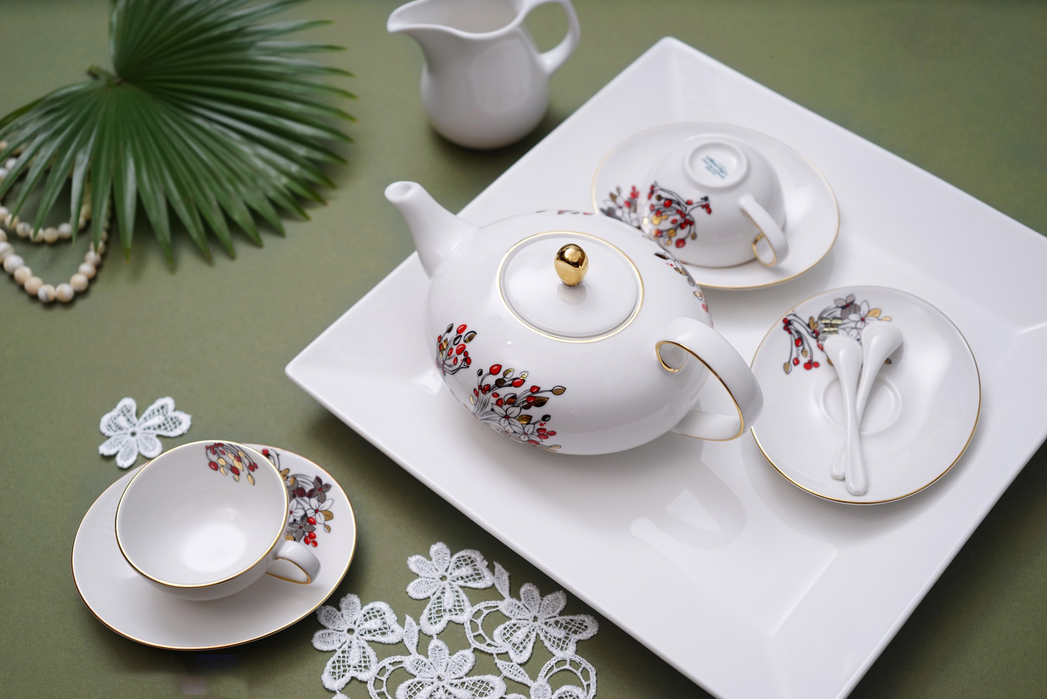 Bộ ấm trà Minh Long Elip 0.47 L Anna Thiên Kim - Như Ý hàng đẹp, sang trọng đãi khách, quà tặng - 6 tách