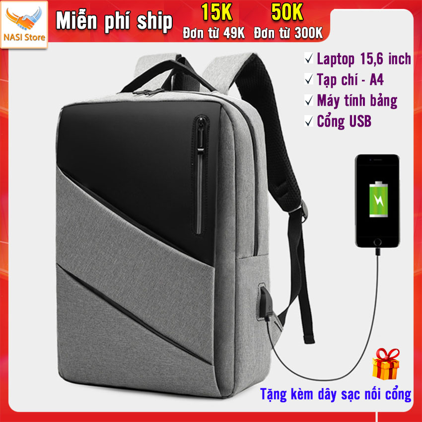 Balo laptop 15.6 inch B1066 NASI Store hàng cao cấp có cổng sạc tặng kèm dây sạc ba lô đựng laptop nam nữ mẫu mới thời trang cực chất