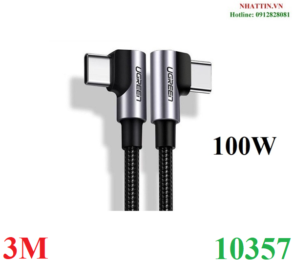 Cáp dữ liệu, sạc nhanh 100w usb 2.0 type-c to type-c bẻ góc 2 đầu 90 độ l dài 3m ugreen 10357 cao cấp