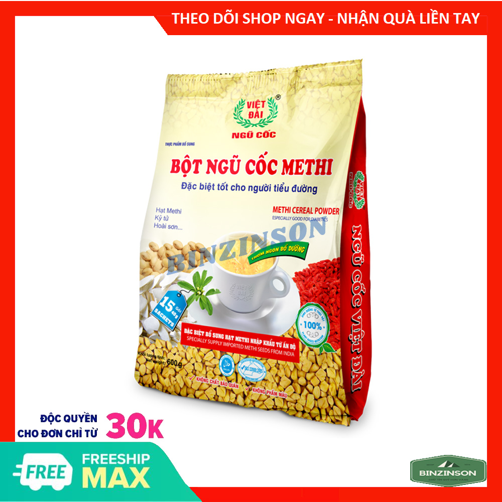 Bột ngũ cốc methi việt đài 600g 15 gói x 40g mẫu mới công thức cải tiến - binzinson
